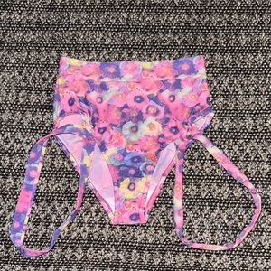 NWOT Forplay Floral Rave Bottoms with Thigh Straps- Pink and Purple